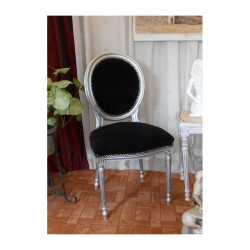 chaise médaillon baroque argent noir
